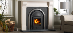 cast iron stove inset multifuel fireplace Cotswold mantelpiece