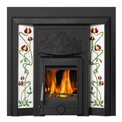 casttec polaris art noveau solid fuel tiled insert