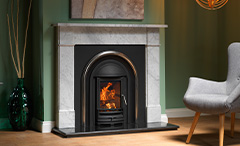 solid fuel polished granite hearth