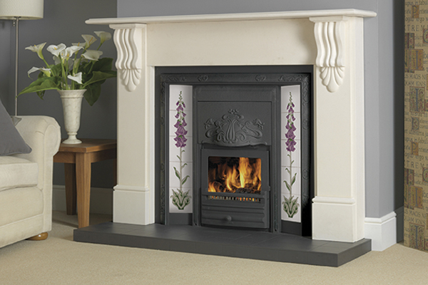 victorian corbel limestone mantelpiece + oxford solid fuel