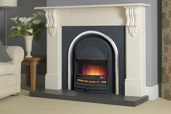 victorian corbel limestone mantelpiece + majestic cast iron insert