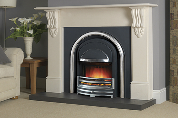 victorian corbel limestone mantelpiece + regal cast iron insert