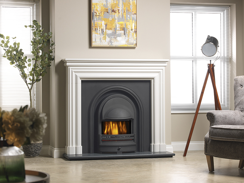 Royal Black (Integra Electric) Cast - Hexham (Polar White) Mantel